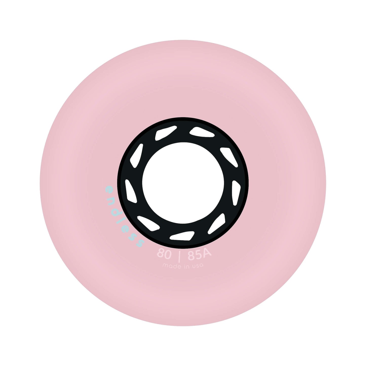 Endless Blading Co. 80 mm soft pink inline skate wheel with a black high-performance core and bullet profile.