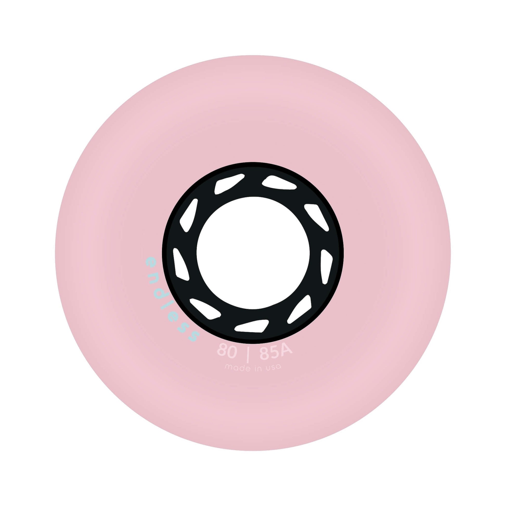 Endless Blading Co. 80 mm soft pink inline skate wheel with a black high-performance core and bullet profile.