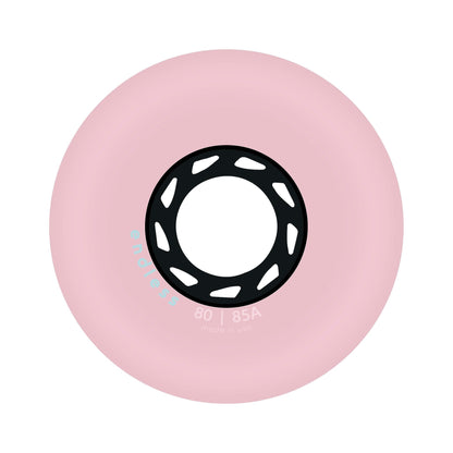 Endless Blading Co. 80 mm soft pink inline skate wheel with a black high-performance core and bullet profile.
