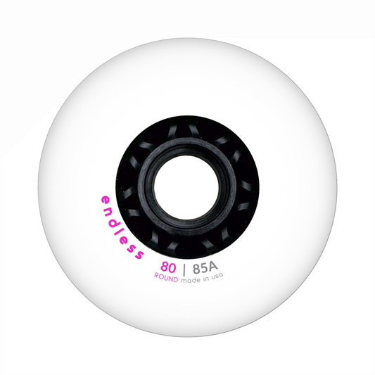 Endless Blading Co. 80mm round profile White urethane inline skate wheel with black core for wizard and slalom skating