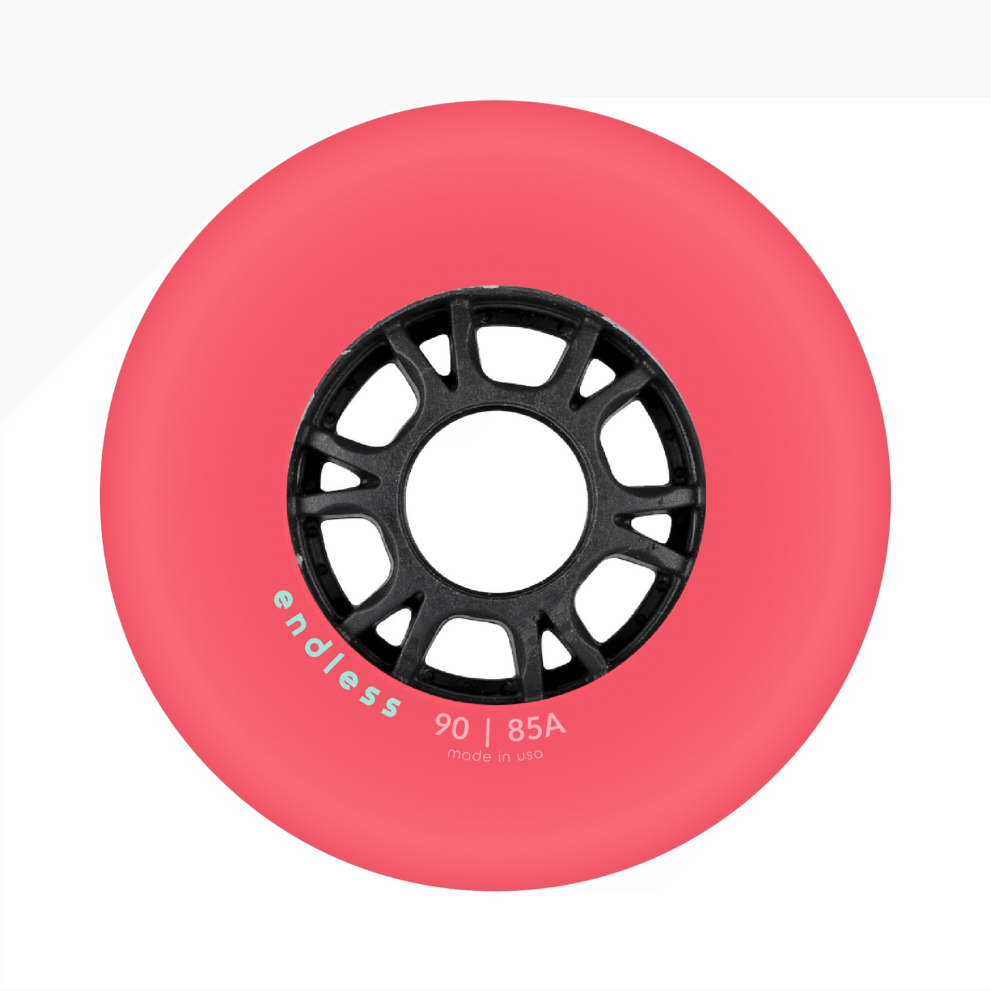 Endless Blading Co. 90mm 85A bullet profile inline skate wheel in pink with a black high-performance core