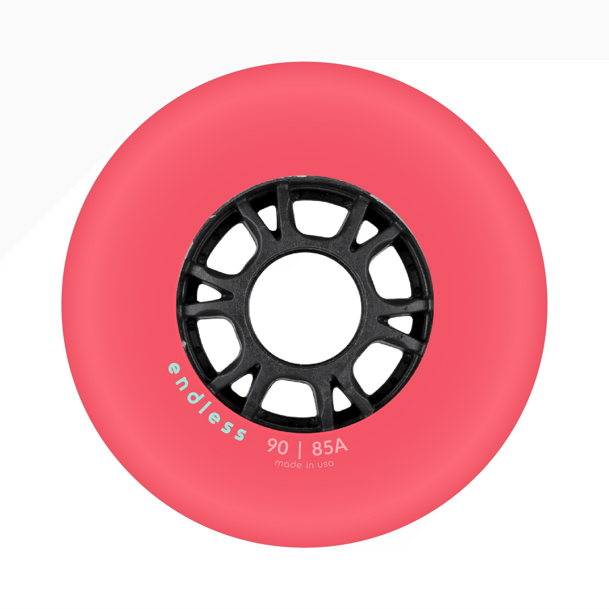 Endless Blading Co. 90mm 85A bullet profile inline skate wheel in pink with a black high-performance core