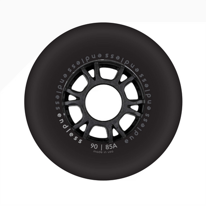 Endless Blading Co. 90mm 85A black inline skate wheel with a bullet profile and high-performance core