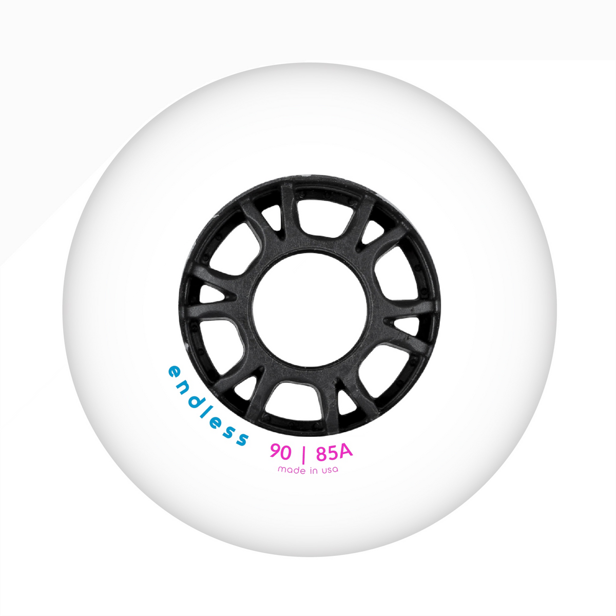 Endless Blading Co. 90mm 85A bullet profile white inline skate wheel with black high-performance core