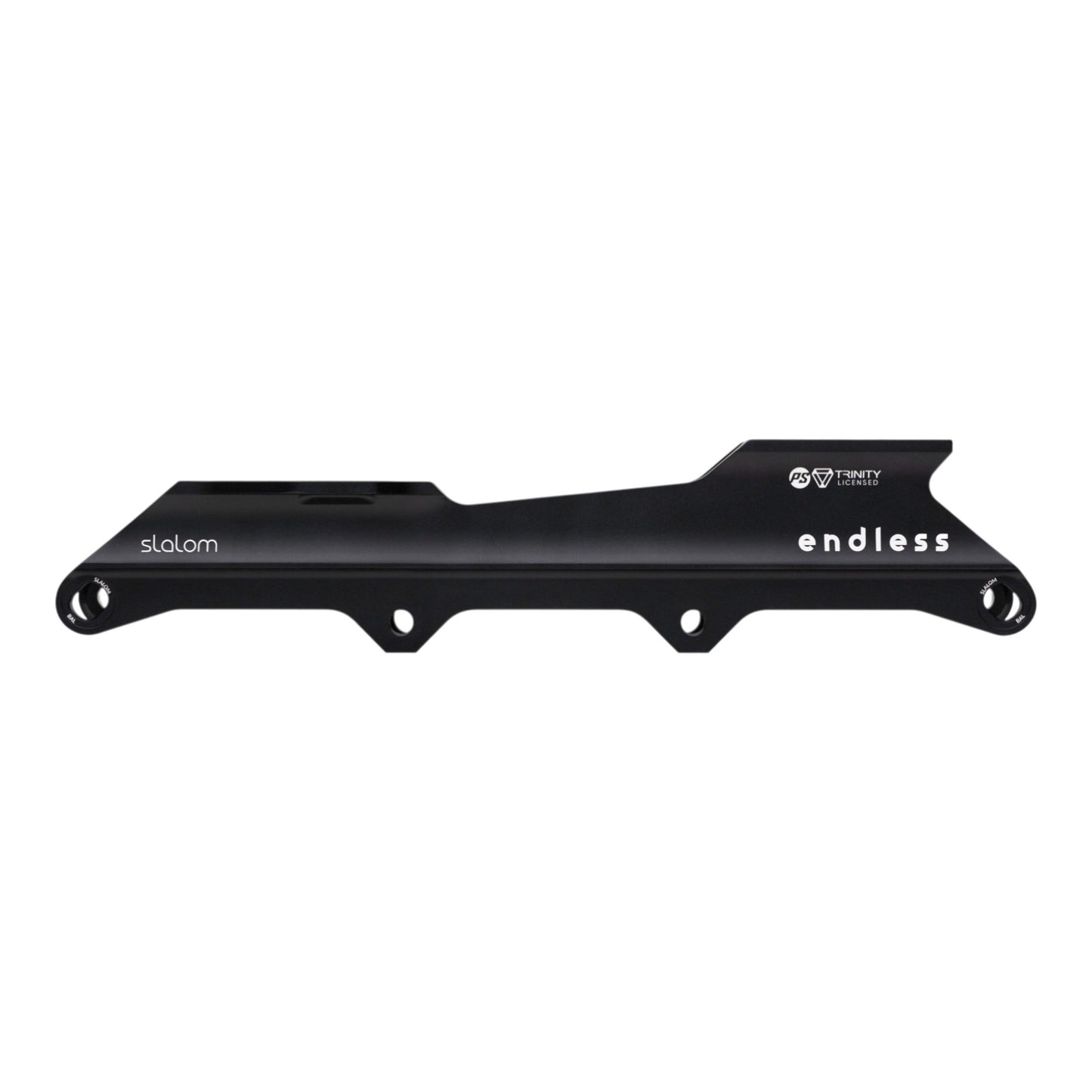Endless Blading Co. black aluminum slalom inline skate frame with Trinity mount, adjustable rocker