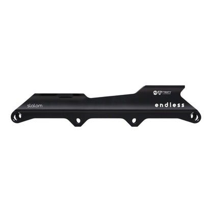 Endless Blading Co. black aluminum slalom inline skate frame with Trinity mount, adjustable rocker