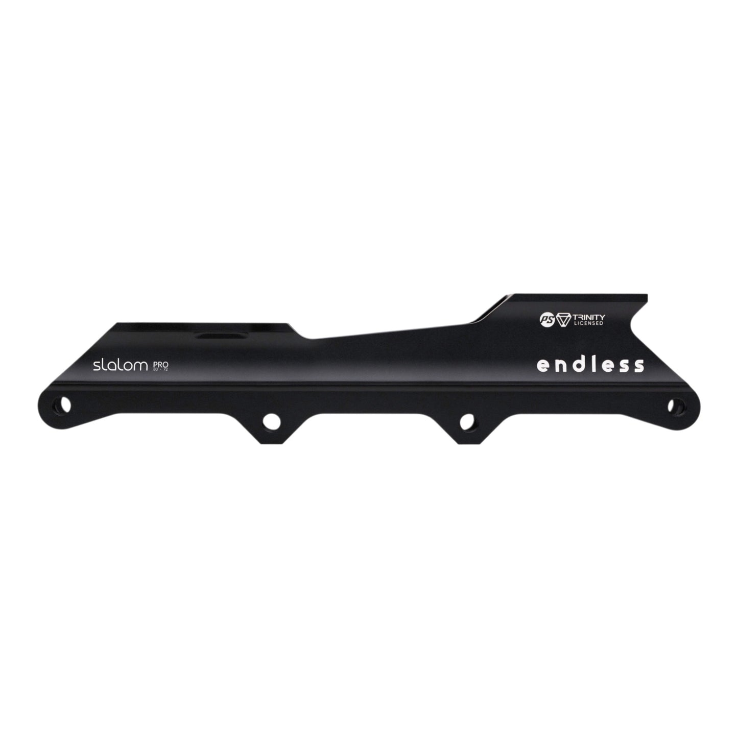 Endless Blading Co. black aluminum slalom pro inline skate frame with 2x80mm outer and 2x72mm inner wheel setup.