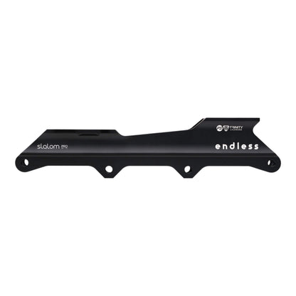Endless Blading Co. black aluminum slalom pro inline skate frame with 2x80mm outer and 2x72mm inner wheel setup.