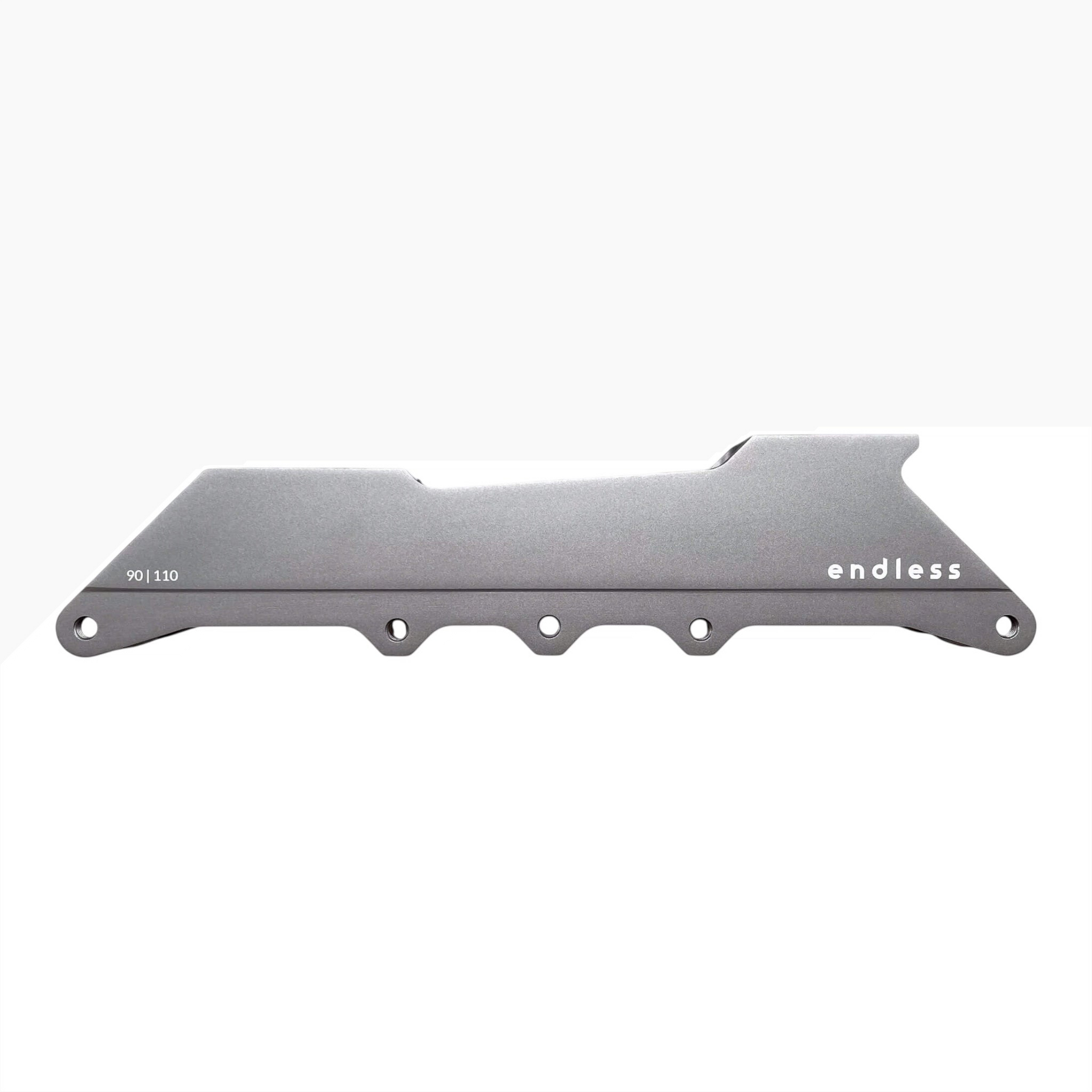 Endless Blading Co. 90 Classic urban skate frame in titanium grey CNC-machined aluminum with 90 and 110 wheel markings.