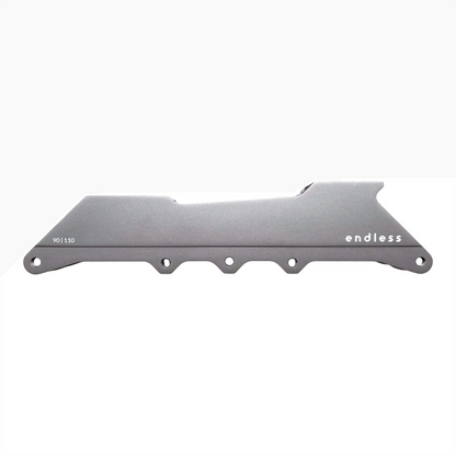 Endless Blading Co. 90 Classic urban skate frame in titanium grey CNC-machined aluminum with 90 and 110 wheel markings.