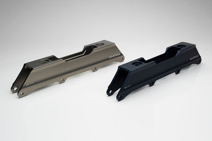 Endless Blading Co. gunmetal grey and navy blue aluminum UFS 4x100mm inline skate frames with Balanced Rocker.