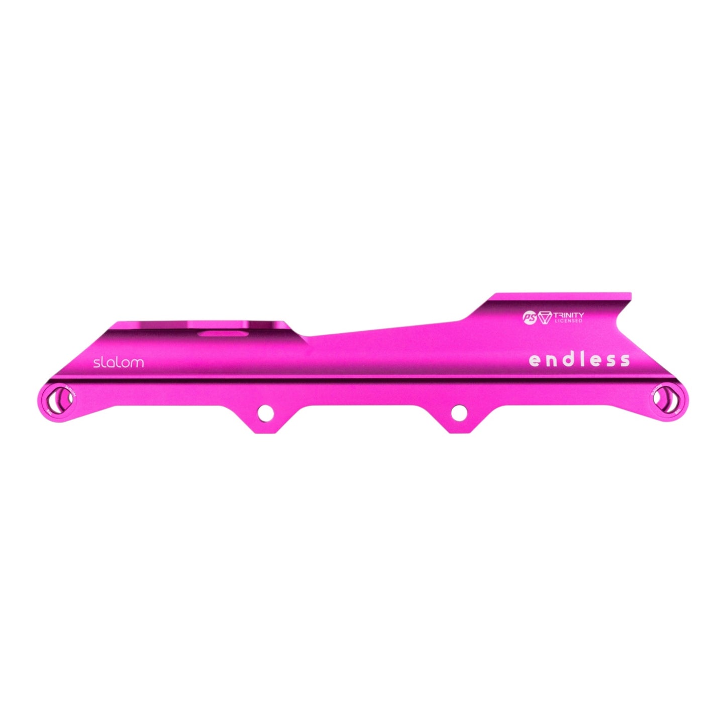 Endless Blading Co. pink aluminum slalom inline skate frame with TRINITY mount and adjustable rocker.