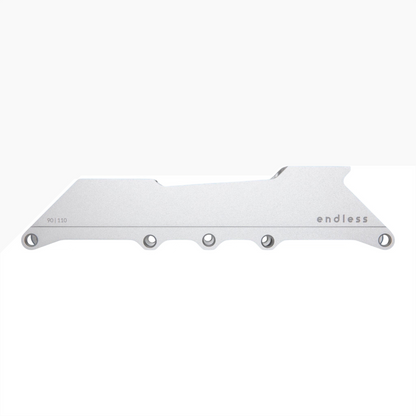 Endless Blading Co. 90 Classic silver CNC-machined aluminum skate frame for 4x90 or 3x110 wheel setups.
