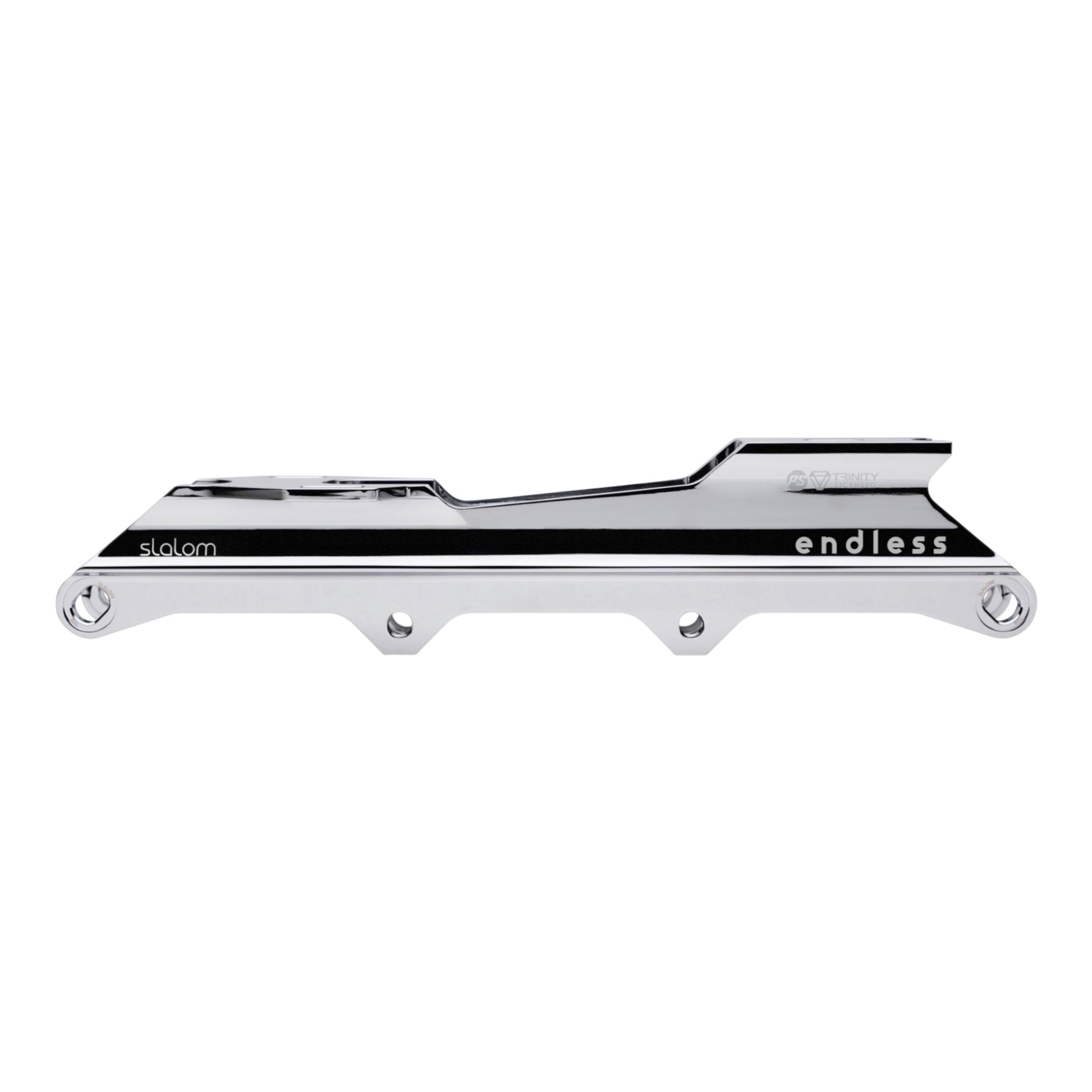 Endless Blading Co. silver aluminum slalom inline skate frame with TRINITY mount, adjustable rocker