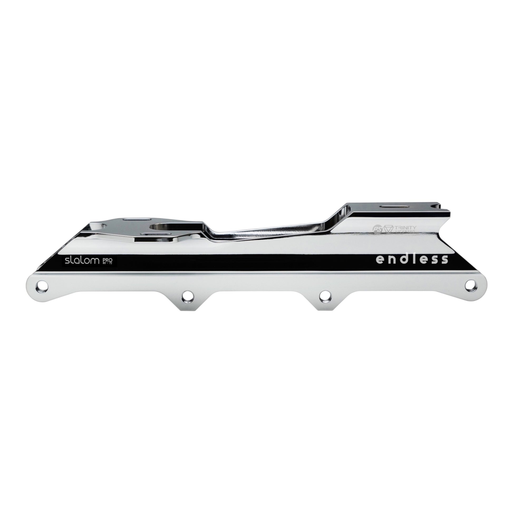 Endless Blading Co. Slalom Pro 80•72 Trinity Frame, silver aluminum, for Powerslide TRINITY boots, optimized for slalom and freestyle skating.